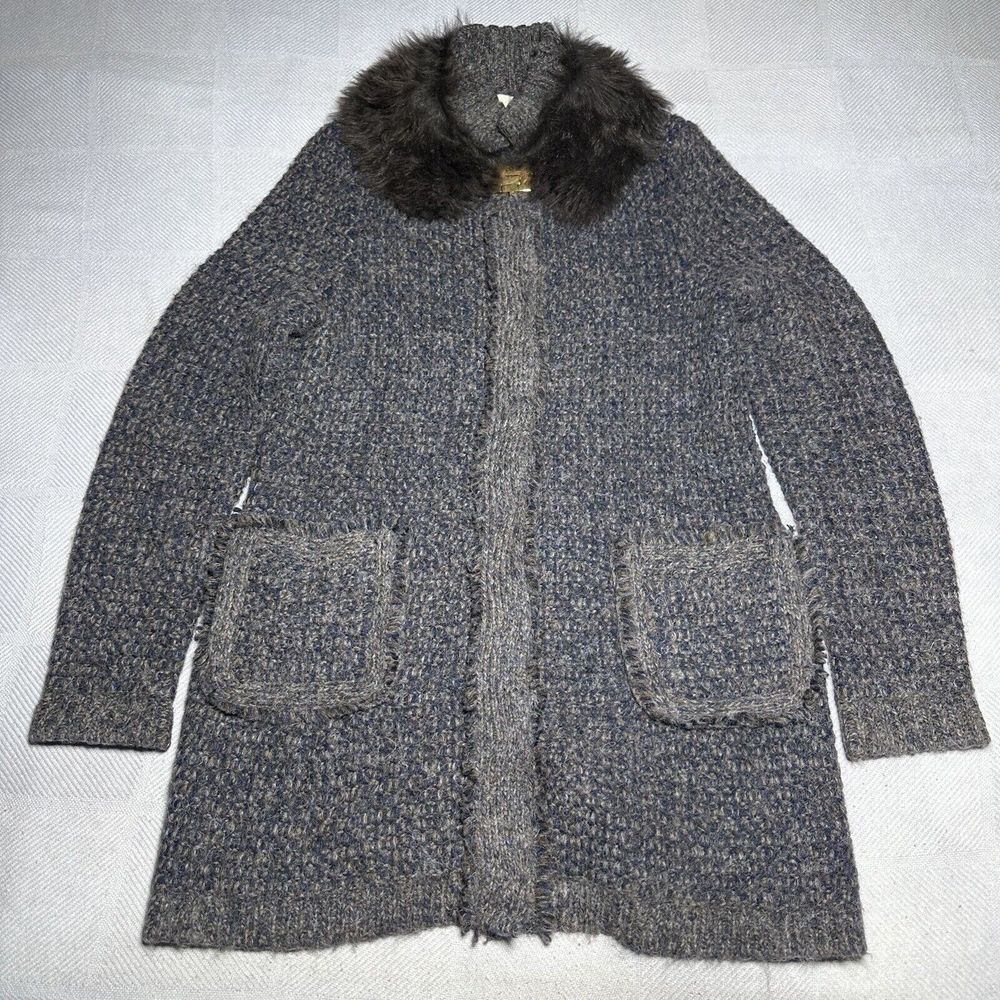 Tory Burch‎ Wool Alpaca Knit Shearling Lamb Fur Collar Coat Women's Size S/M